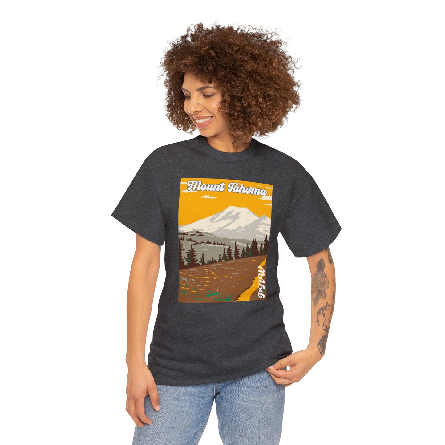 PNW Mount Tahoma T-Shirt - Unisex Heavy Cotton Tee - Bigfoot Bigheart Studio
