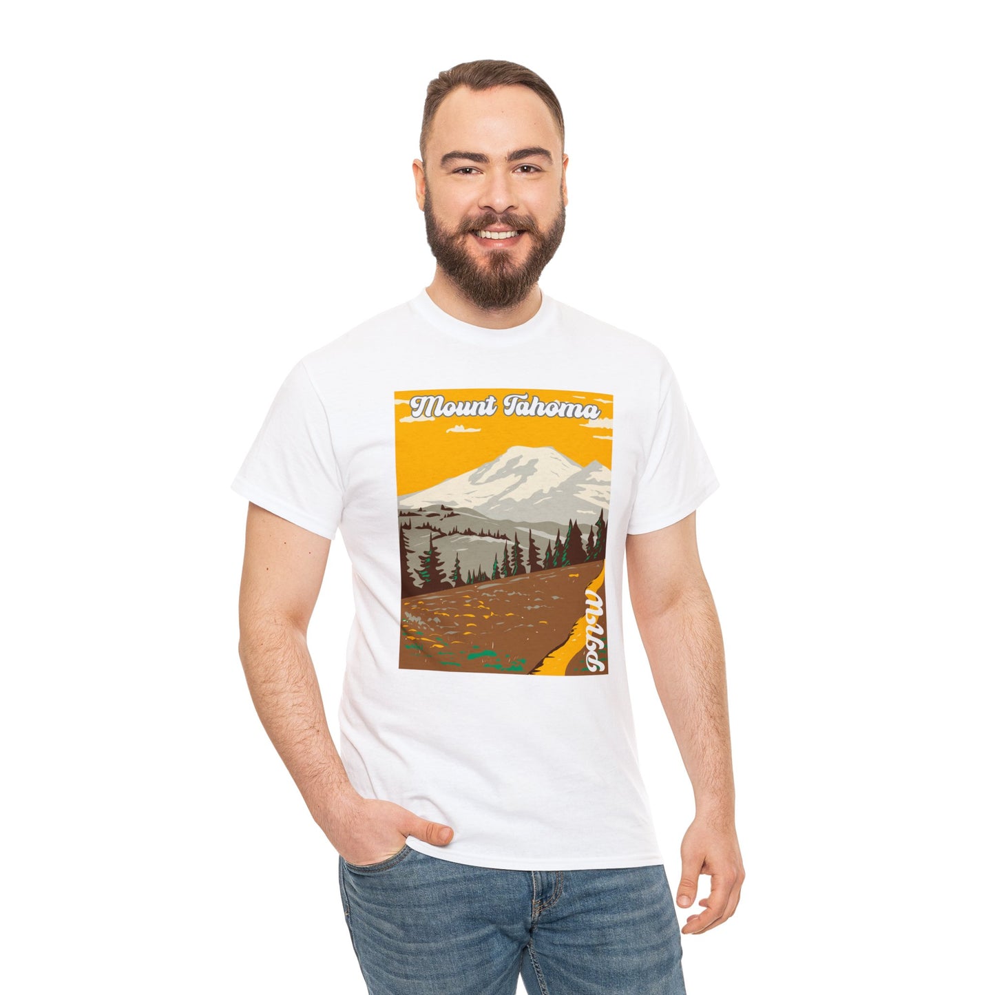 PNW Mount Tahoma T-Shirt - Unisex Heavy Cotton Tee - Bigfoot Bigheart Studio