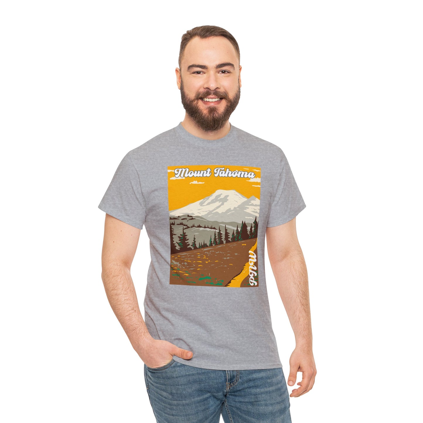 PNW Mount Tahoma T-Shirt - Unisex Heavy Cotton Tee - Bigfoot Bigheart Studio