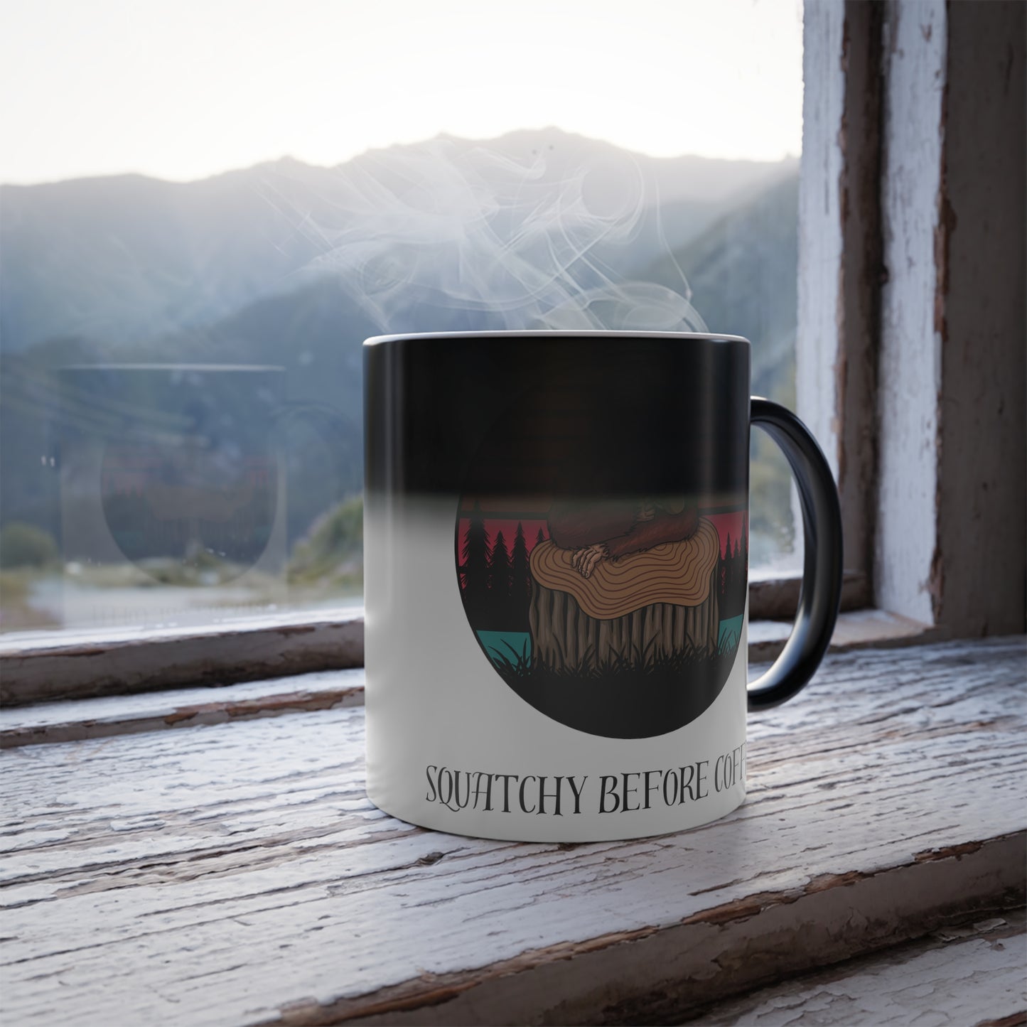 Squatchy Before Coffee | Color Morphing Mug, 11oz - Bigfoot Bigheart Studio
