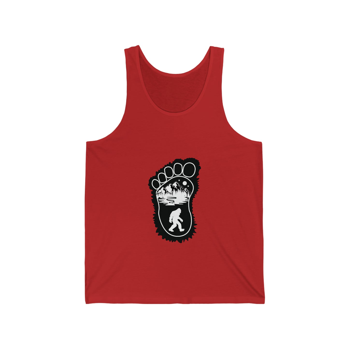 Bigfoot Print with Mountains - Unisex Jersey Tank