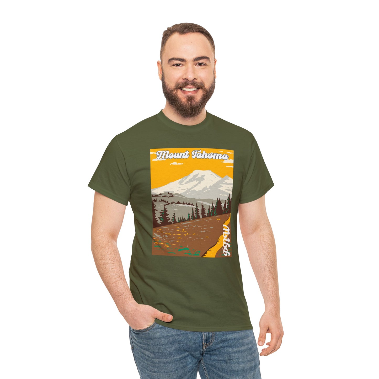PNW Mount Tahoma T-Shirt - Unisex Heavy Cotton Tee - Bigfoot Bigheart Studio
