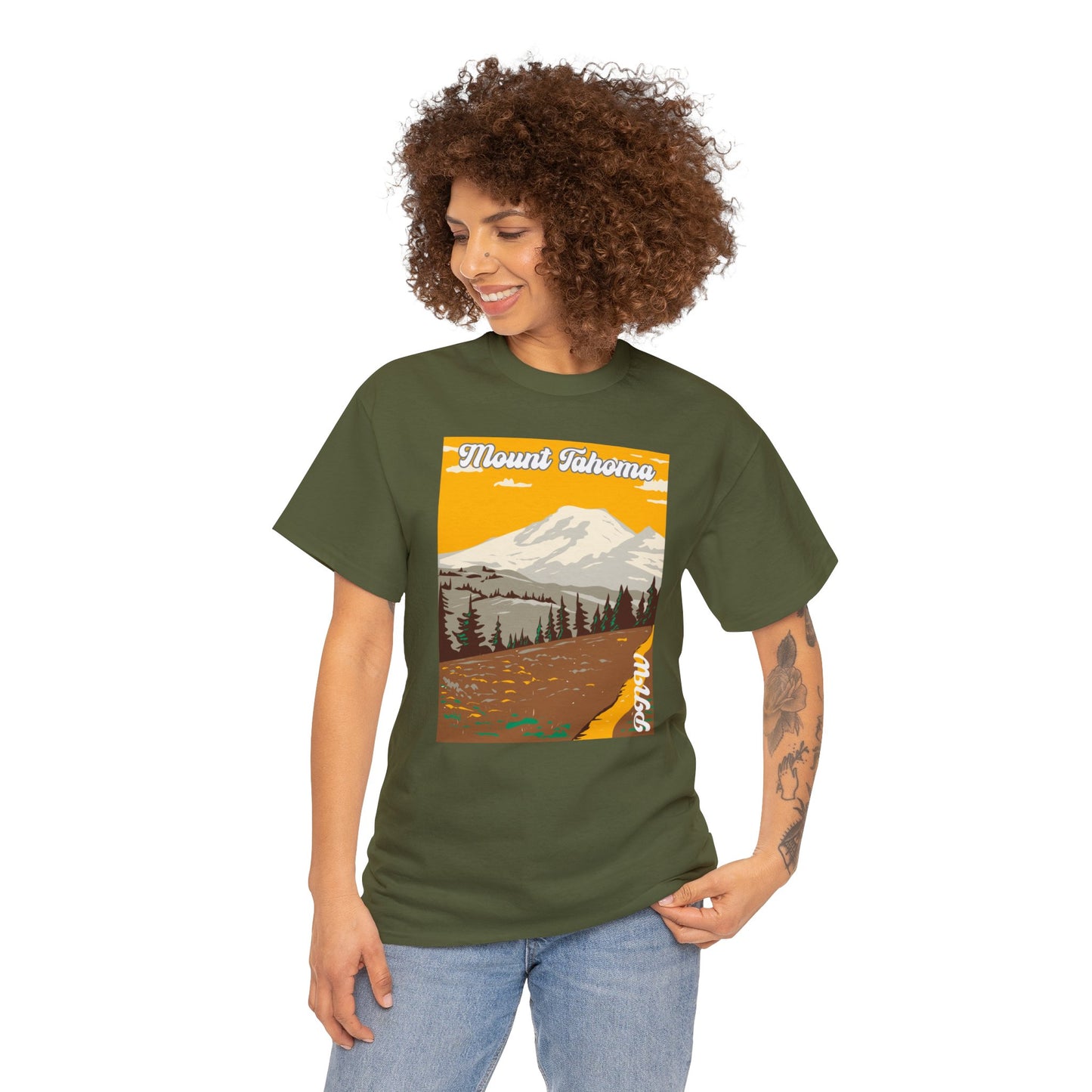 PNW Mount Tahoma T-Shirt - Unisex Heavy Cotton Tee - Bigfoot Bigheart Studio
