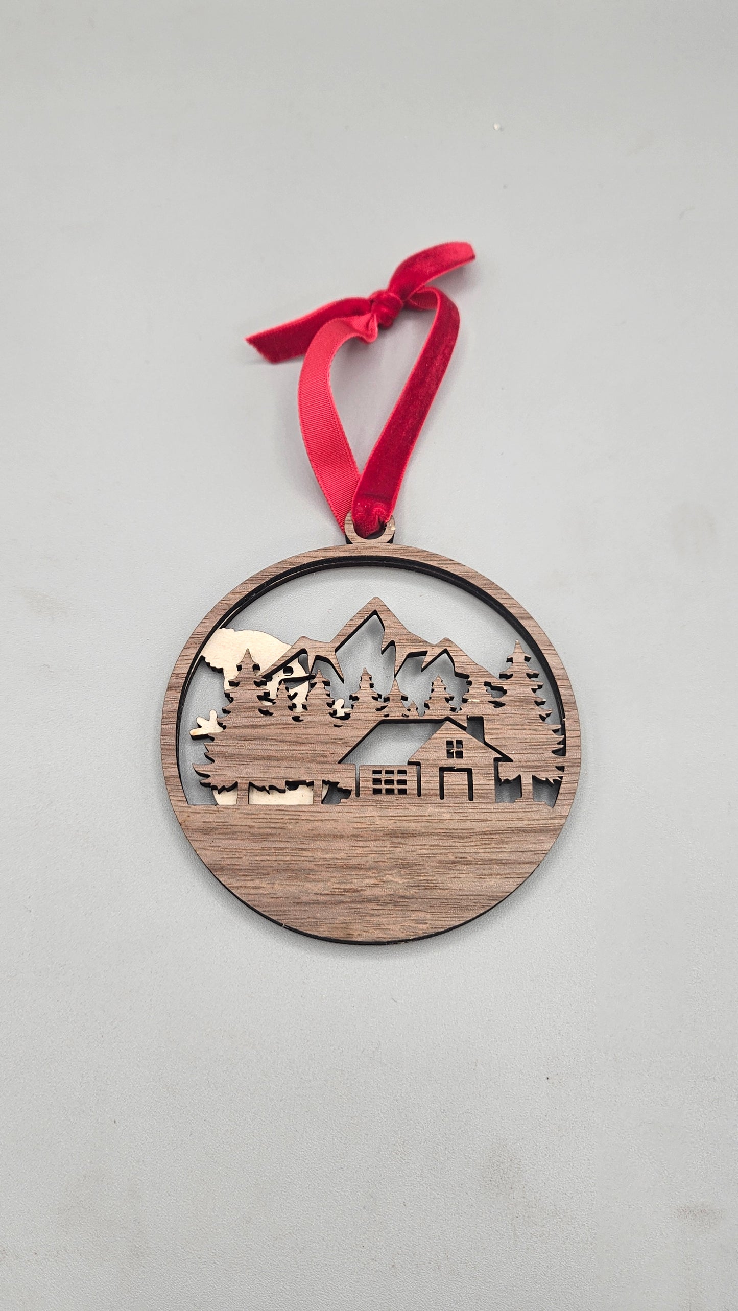 Cabin and Snowman Ornament