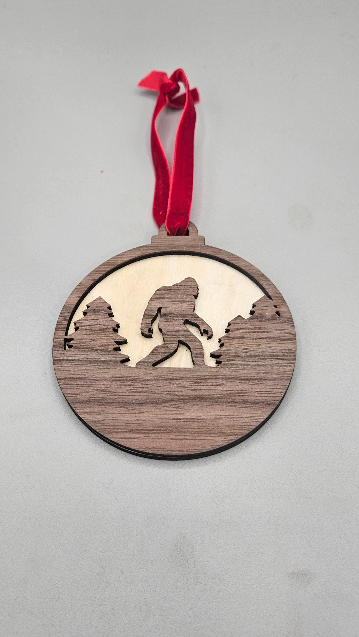 Bigfoot Walking In Trees Ornament - Sasquatch Christmas Ornament