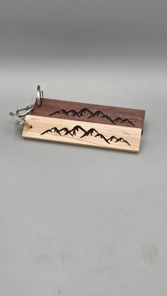 The Mountains are Calling - Wood Block Keychain