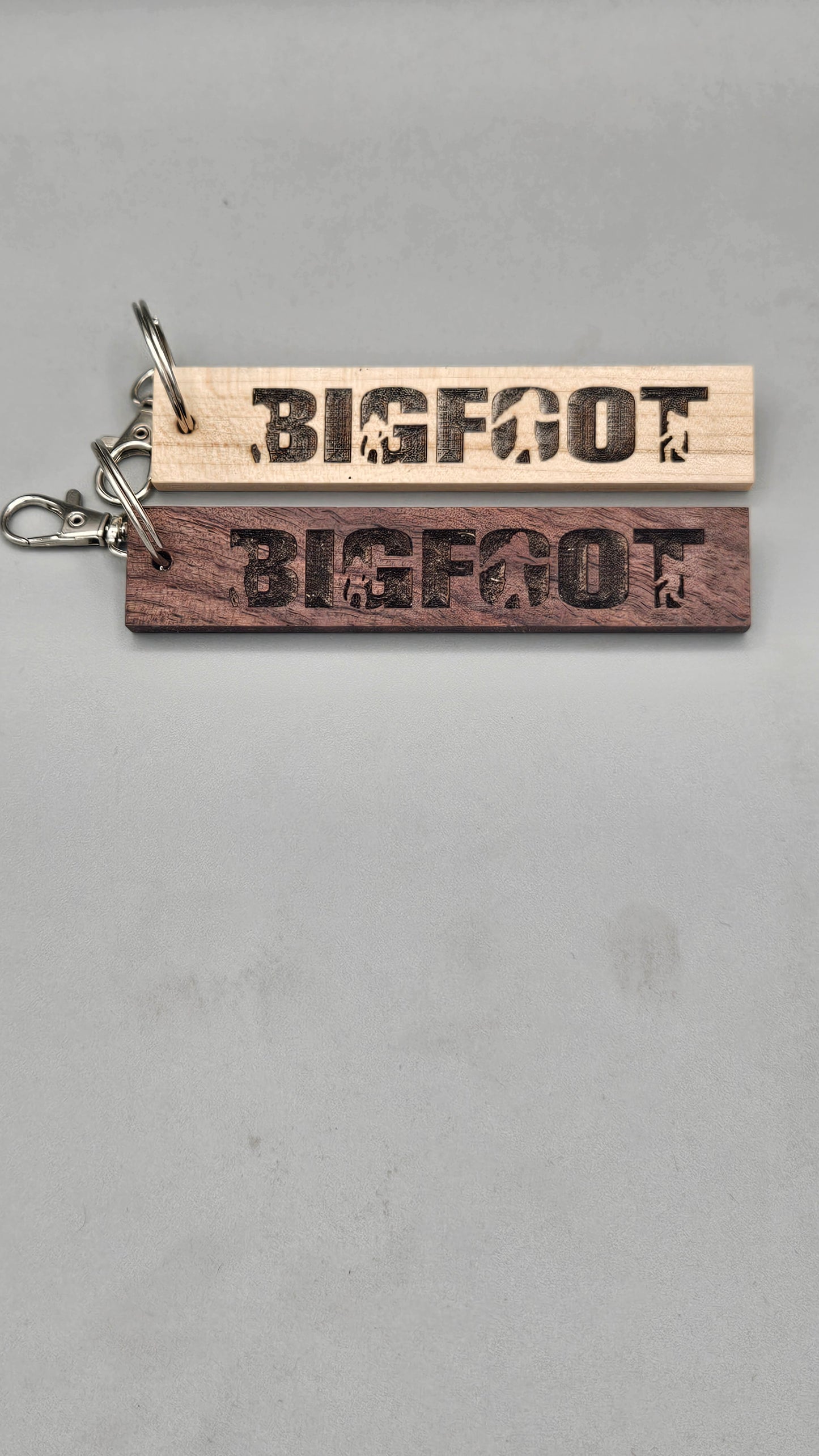 Wood Block Keychain - Bigfoot Silhouette