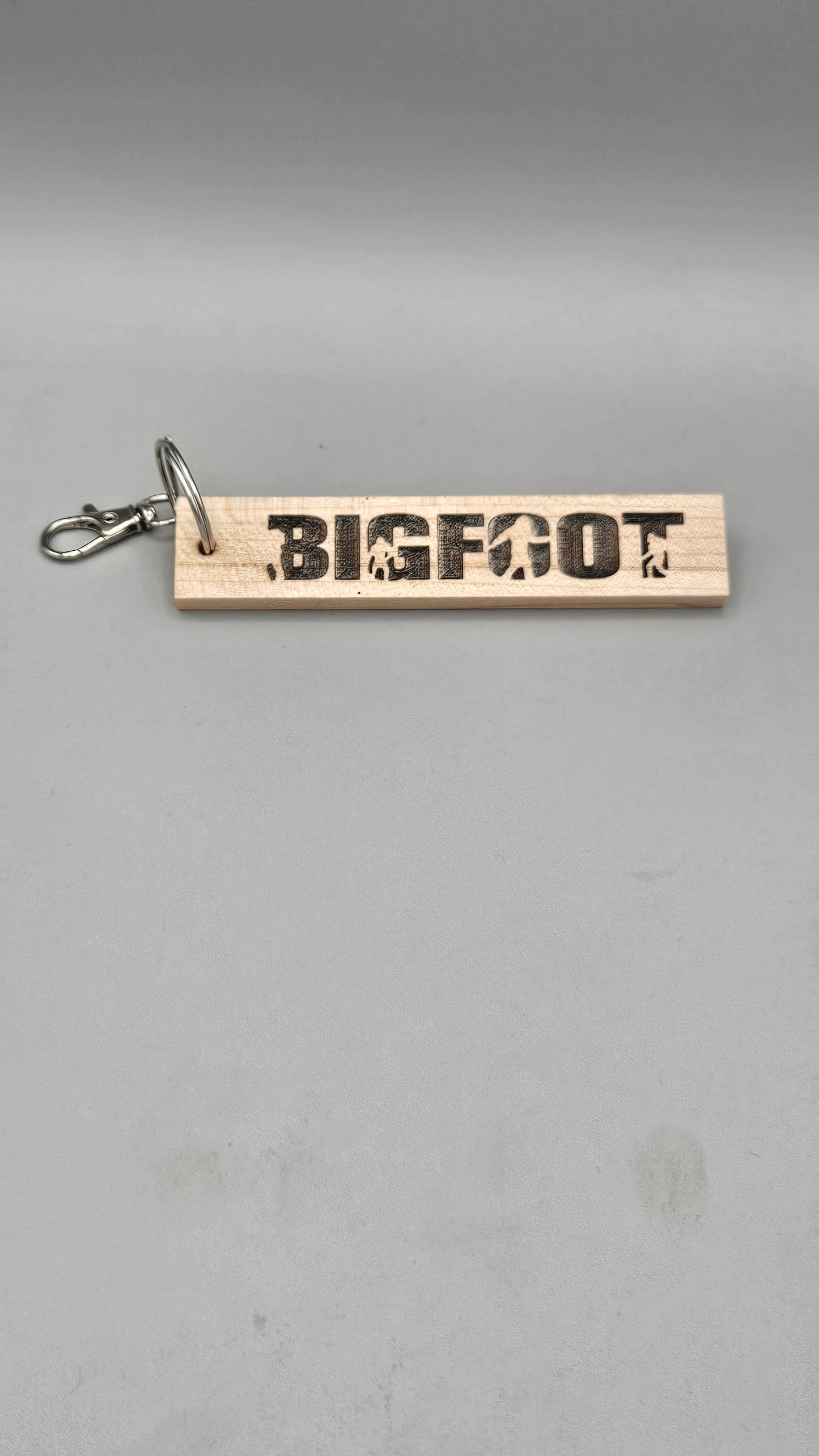 Wood Block Keychain - Bigfoot Silhouette