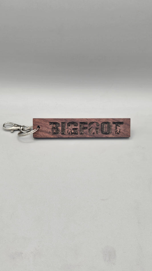 Bigfoot Silhouette - Wood Block Keychain