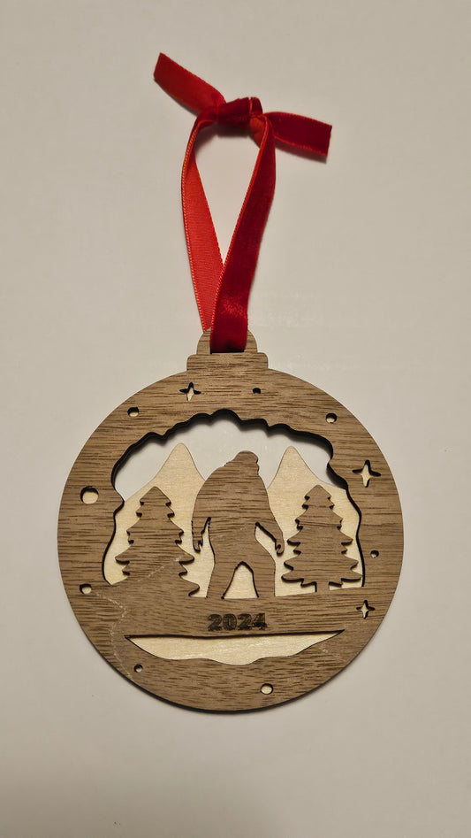 Bigfoot Trees and Mountains Ornament - Sasquatch Christmas Ornament