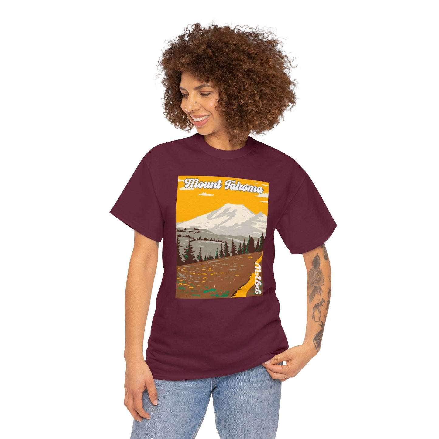 PNW Mount Tahoma T-Shirt - Unisex Heavy Cotton Tee - Bigfoot Bigheart Studio