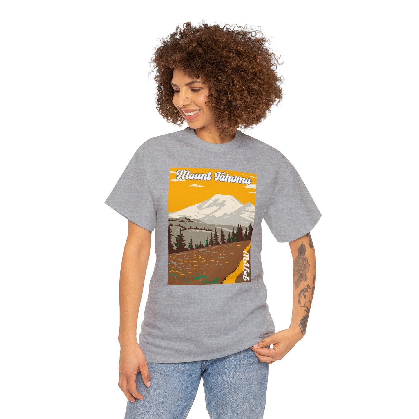 PNW Mount Tahoma T-Shirt - Unisex Heavy Cotton Tee - Bigfoot Bigheart Studio
