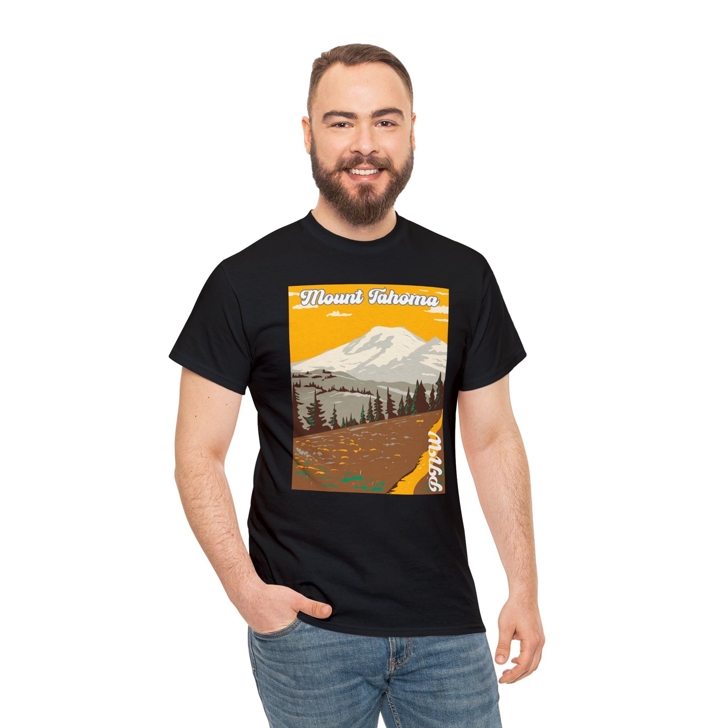 PNW Mount Tahoma T-Shirt - Unisex Heavy Cotton Tee - Bigfoot Bigheart Studio