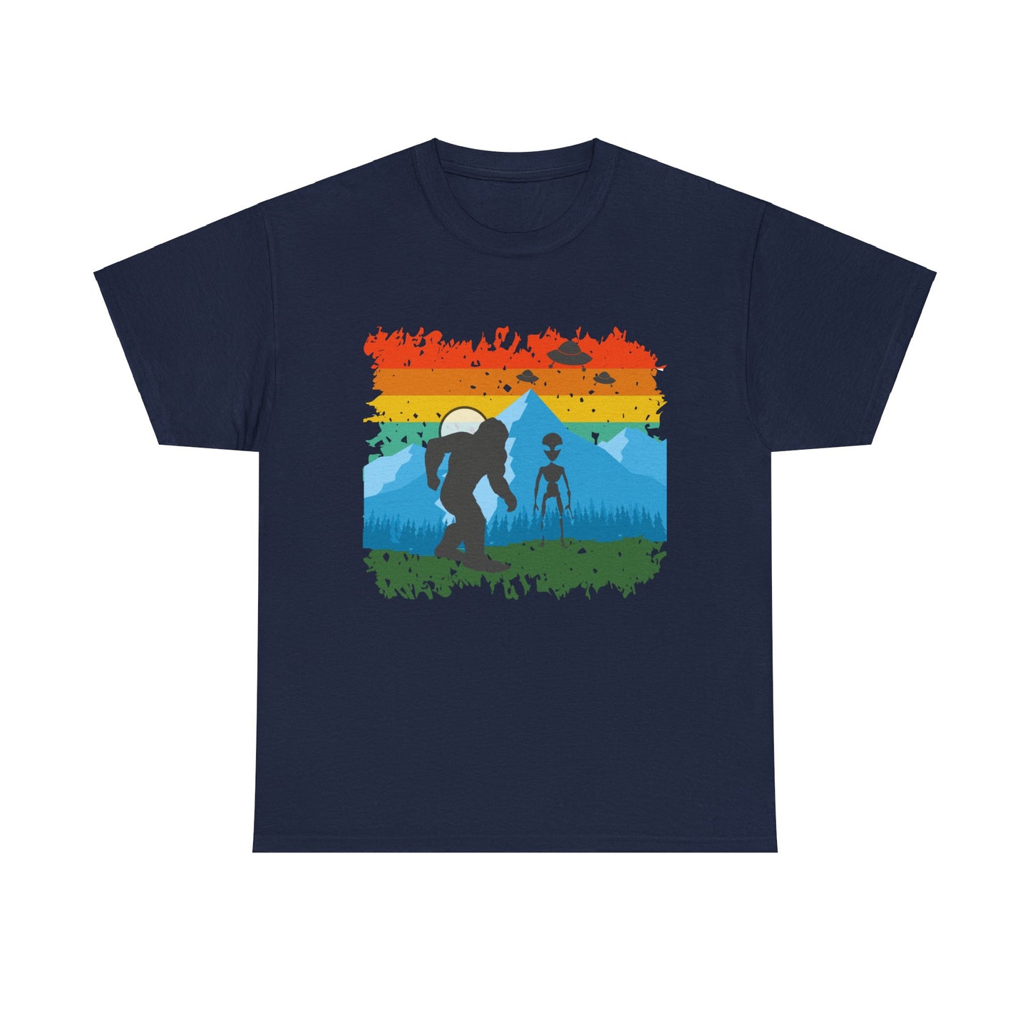 Friends in Hiding - Bigfoot and Aliens | Unisex Heavy Cotton Tee