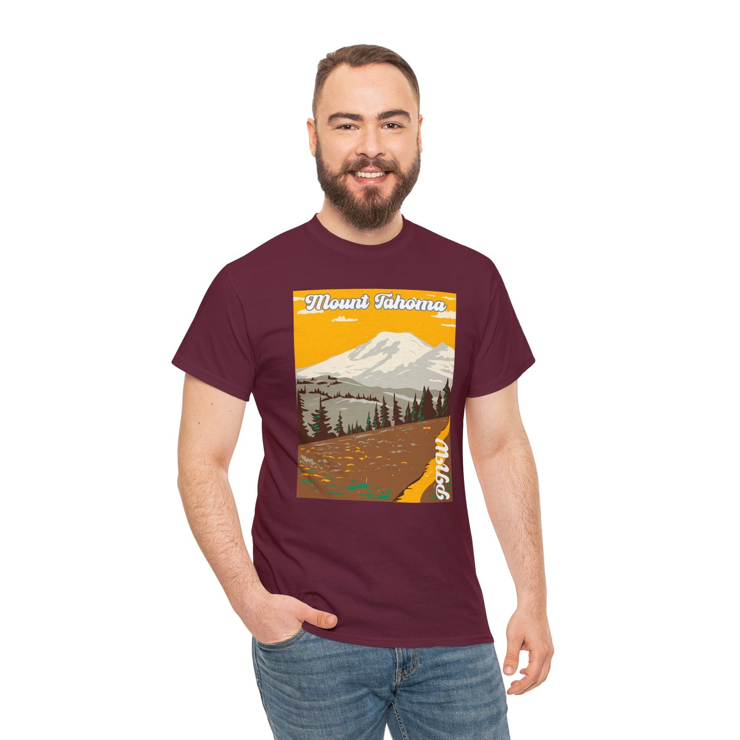 PNW Mount Tahoma T-Shirt - Unisex Heavy Cotton Tee - Bigfoot Bigheart Studio