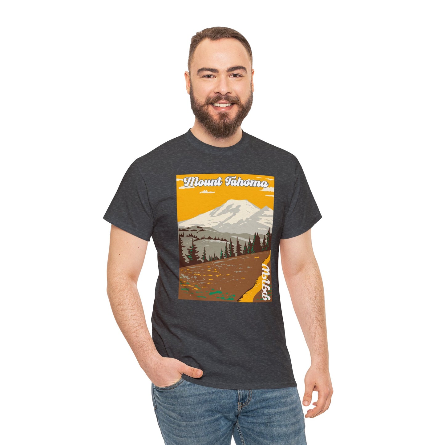 PNW Mount Tahoma T-Shirt - Unisex Heavy Cotton Tee - Bigfoot Bigheart Studio