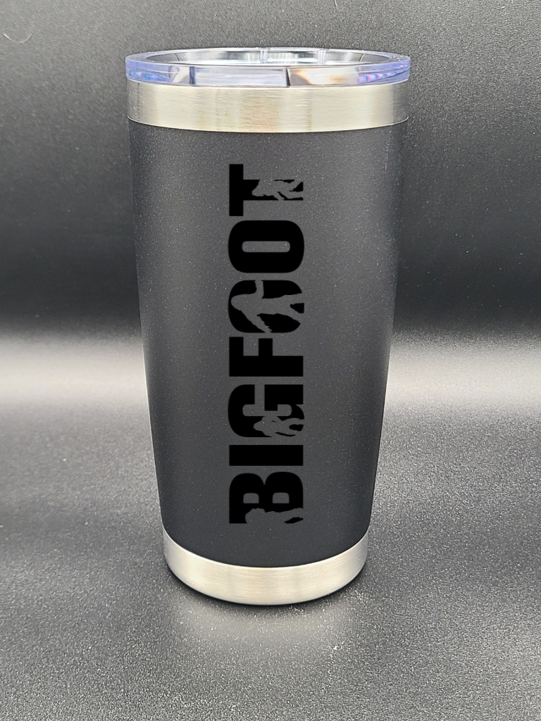 Bigfoot Silhouette Word - 20 Oz Coffee Cup - Water Tumbler - Bigfoot Bigheart Studio
