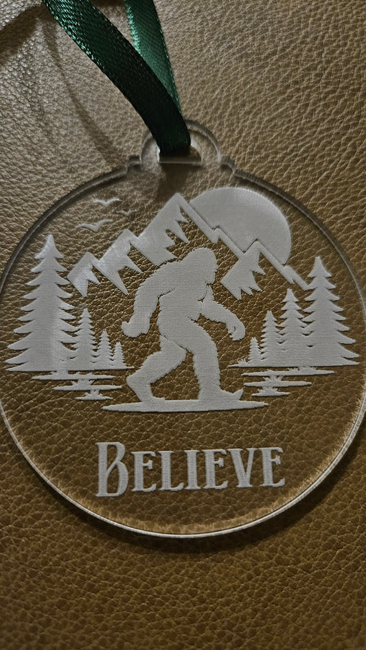 Bigfoot Believe - Acrylic Christmas Ornament