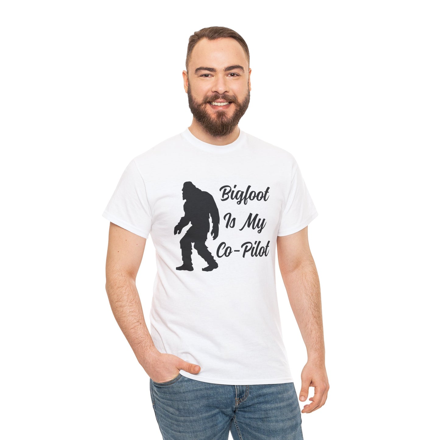 Bigfoot Is My Co-Pilot - Unisex Heavy Cotton Tee