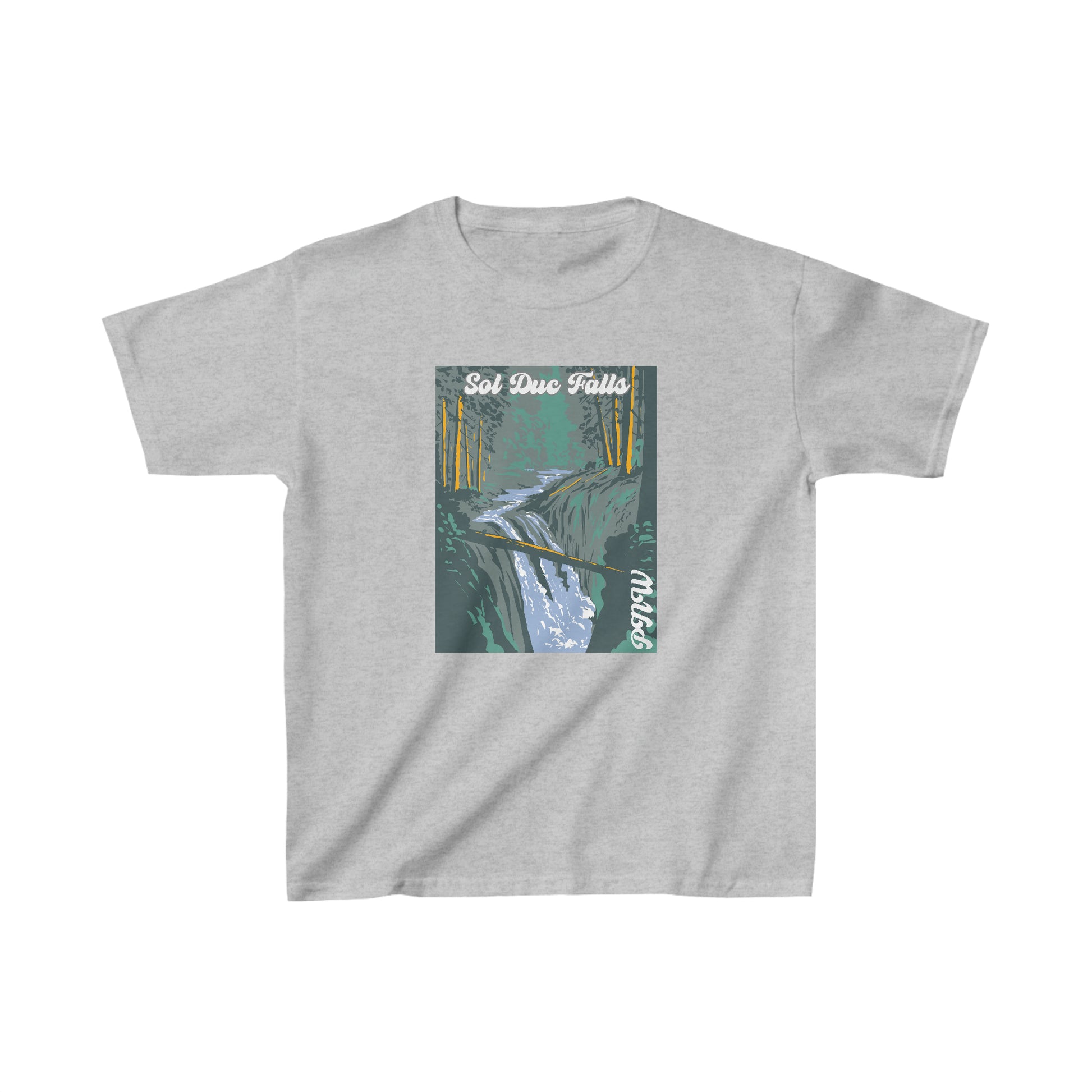 PNW Sol Duc Falls Youth Tee - Kids Heavy Cotton™ Tee - Bigfoot Bigheart Studio