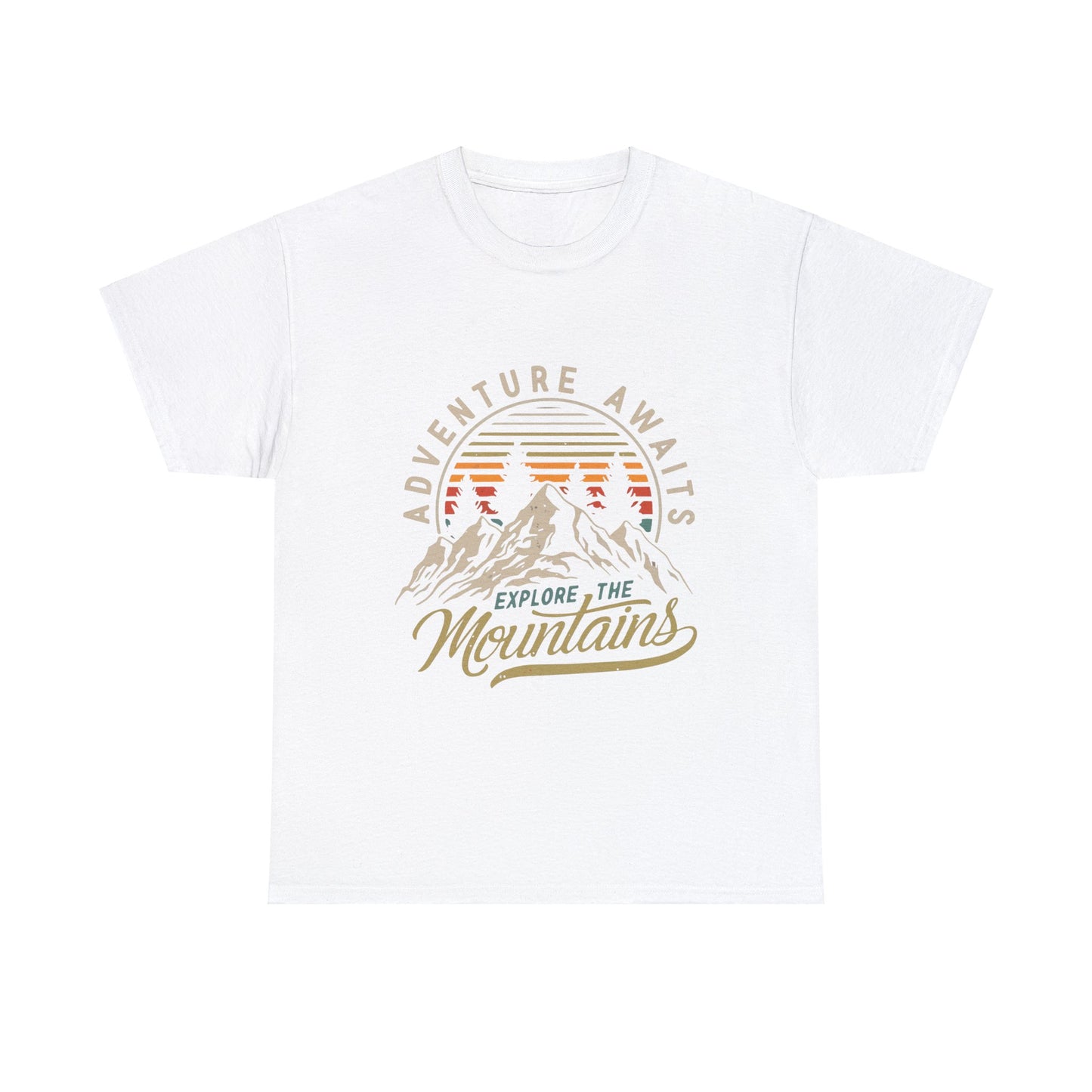 Adventure Awaits Explore the Mountains T-Shirt - Unisex Heavy Cotton Tee