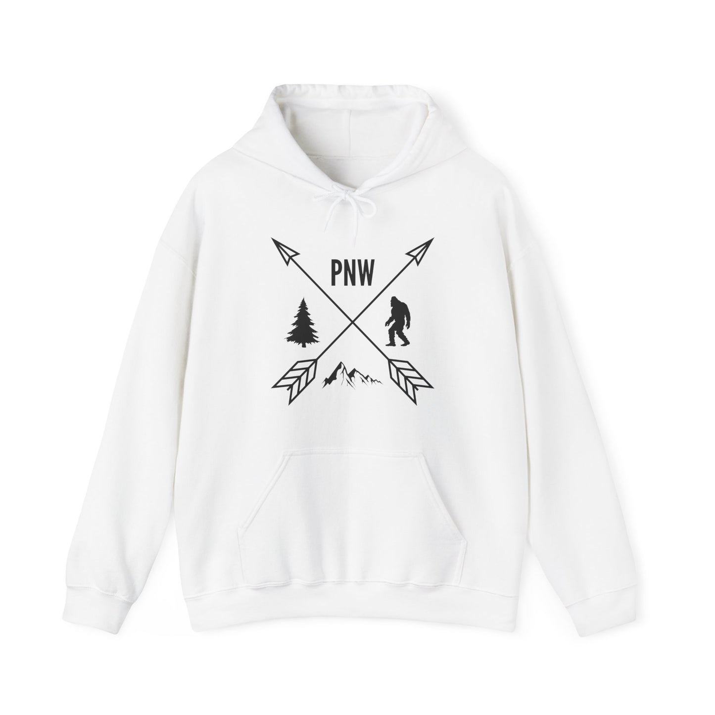 Pacific Northwest PNW Crossed Arrows with Bigfoot - Unisex Heavy Blend™ Hooded Sweatshirt