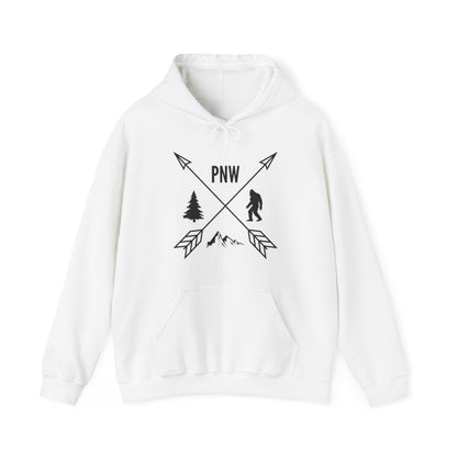 Pacific Northwest PNW Crossed Arrows with Bigfoot - Unisex Heavy Blend™ Hooded Sweatshirt