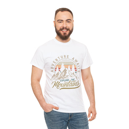 Adventure Awaits Explore the Mountains T-Shirt - Unisex Heavy Cotton Tee