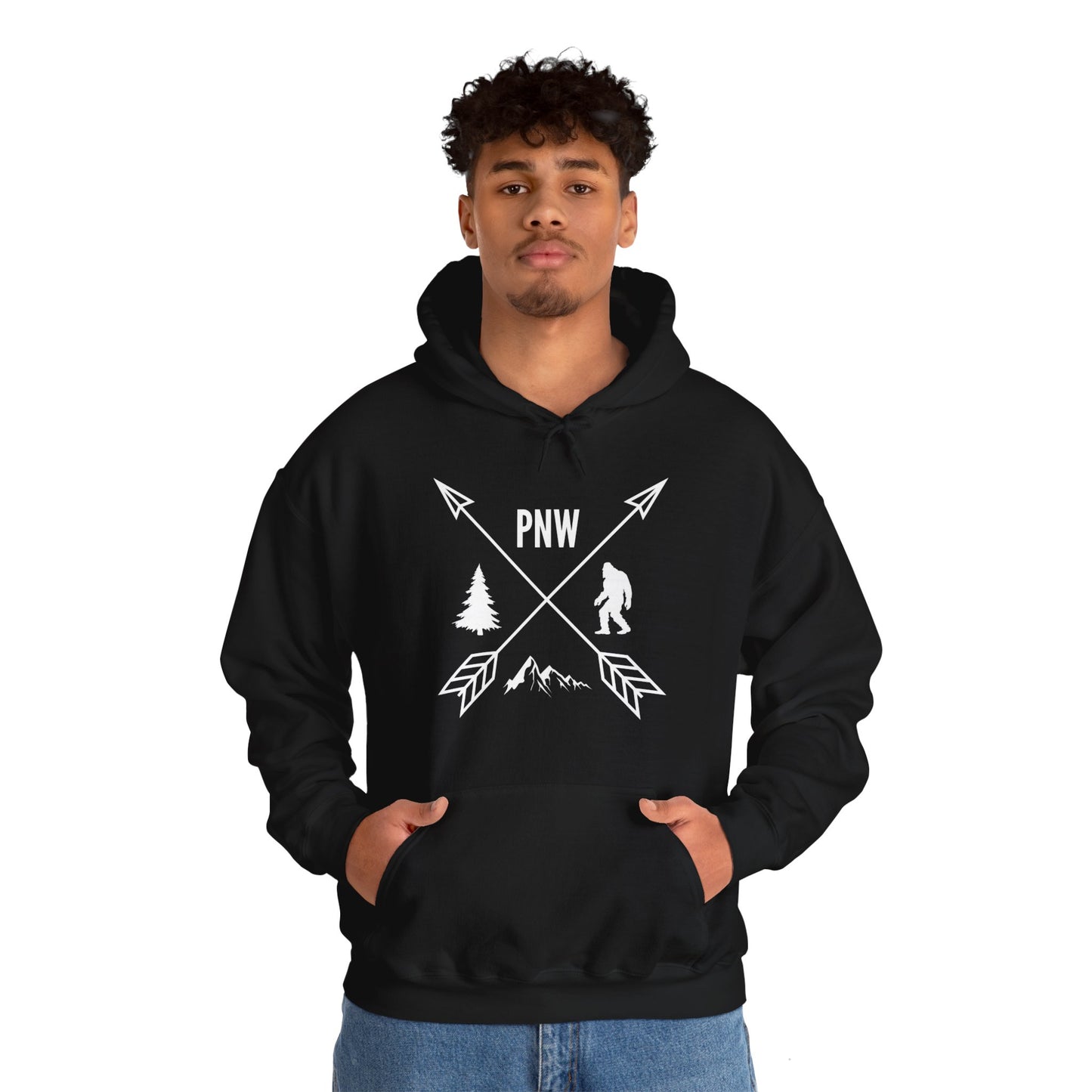 Pacific Northwest PNW Crossed Arrows with Bigfoot - Unisex Heavy Blend™ Hooded Sweatshirt