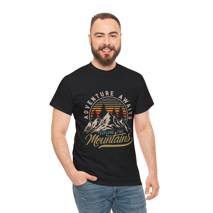 Adventure Awaits Explore the Mountains T-Shirt - Unisex Heavy Cotton Tee