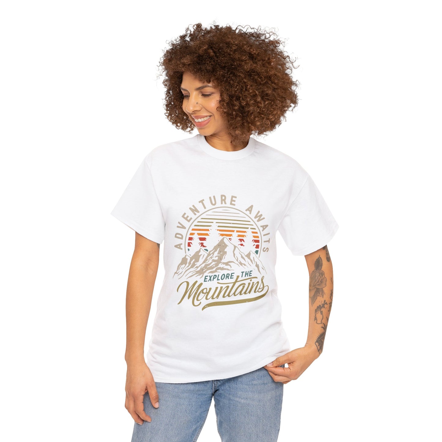 Adventure Awaits Explore the Mountains T-Shirt - Unisex Heavy Cotton Tee