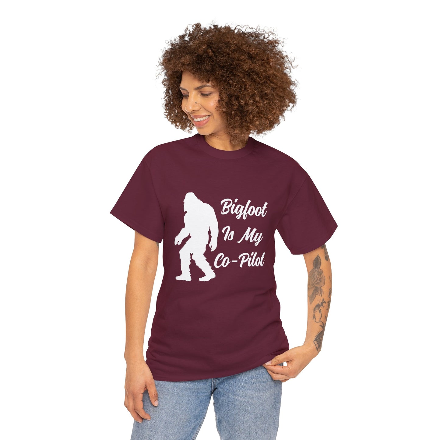 Bigfoot Is My Co-Pilot - Unisex Heavy Cotton Tee