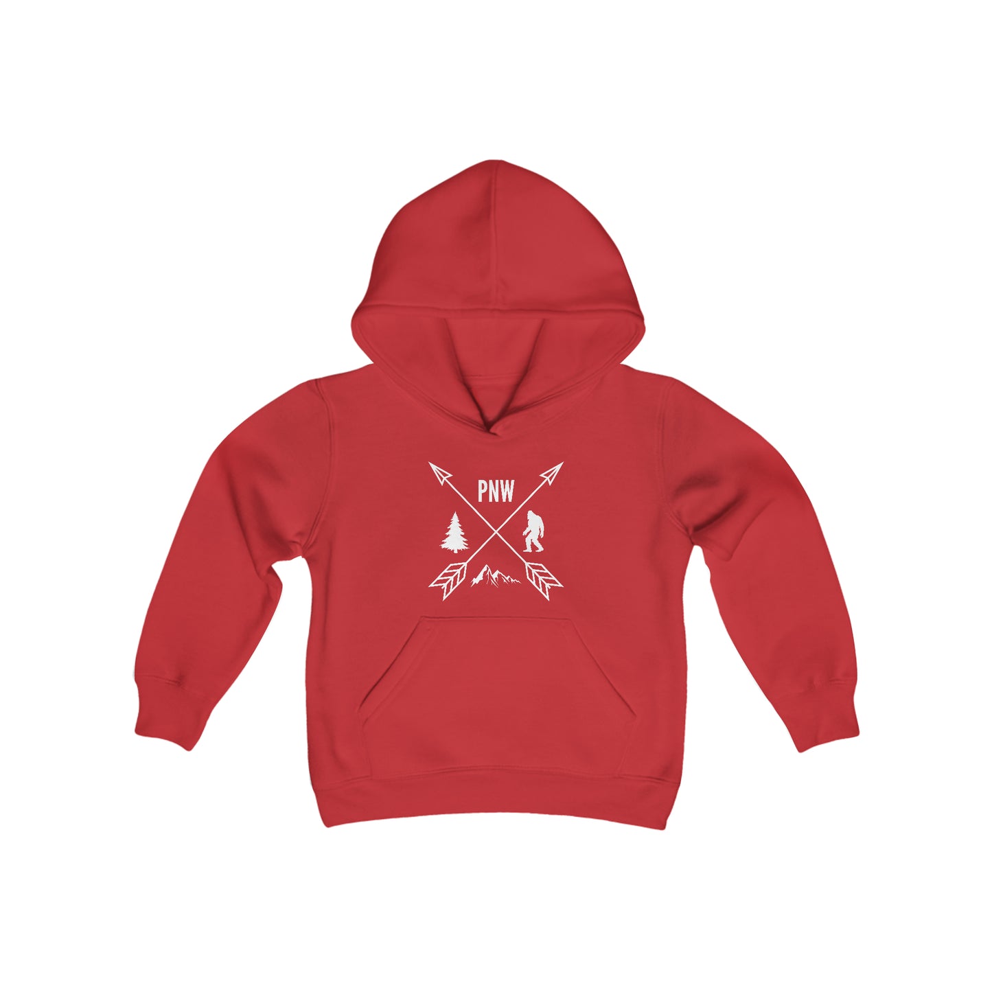 Pacific Northwest PNW Crossed Arrows with Bigfoot Hoodie - Youth Heavy Blend Hooded Sweatshirt