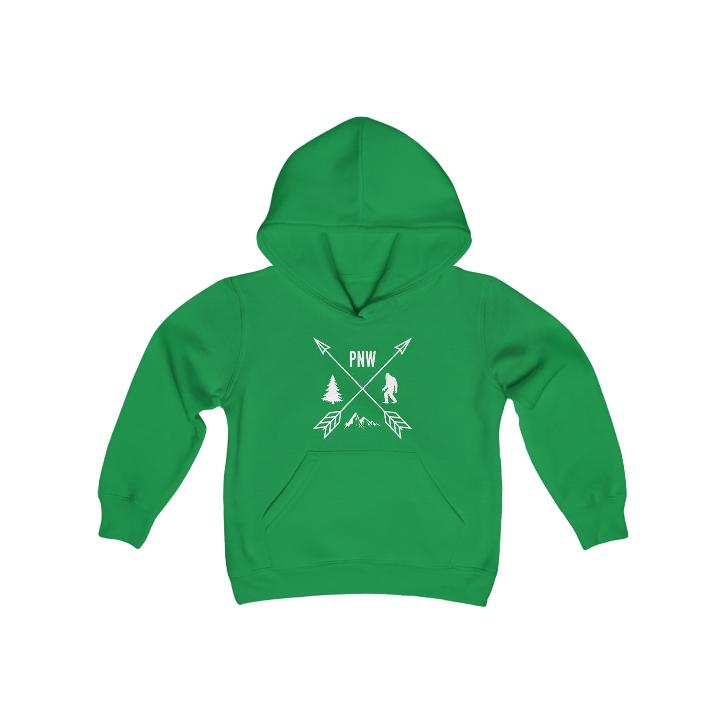 Pacific Northwest PNW Crossed Arrows with Bigfoot Hoodie - Youth Heavy Blend Hooded Sweatshirt