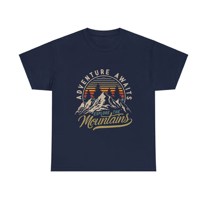 Adventure Awaits Explore the Mountains T-Shirt - Unisex Heavy Cotton Tee