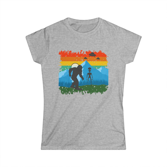 Friends in Hiding - Bigfoot and Aliens | Women's Softstyle Tee