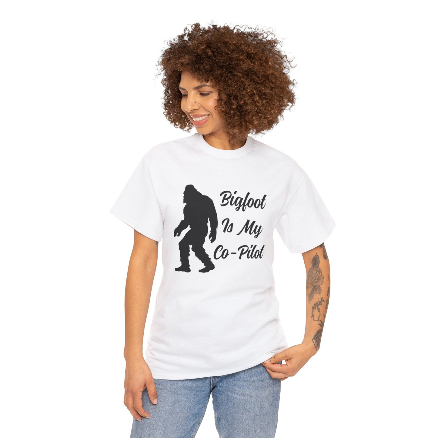 Bigfoot Is My Co-Pilot - Unisex Heavy Cotton Tee