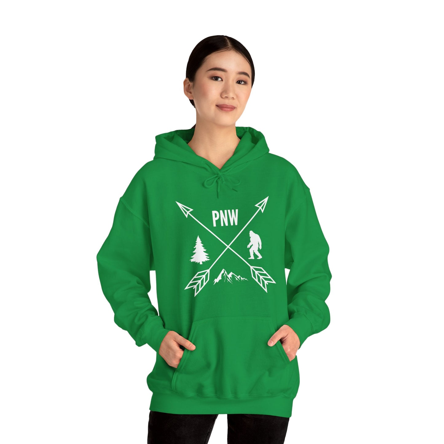 Pacific Northwest PNW Crossed Arrows with Bigfoot - Unisex Heavy Blend™ Hooded Sweatshirt