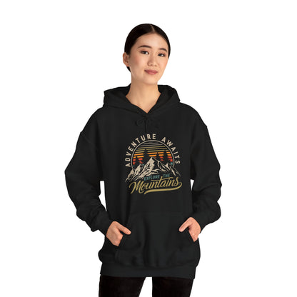 Adventure Awaits Explore the Mountains Hoodie - Unisex Heavy Blend™ Hooded Sweatshirt - Bigfoot Bigheart Studio