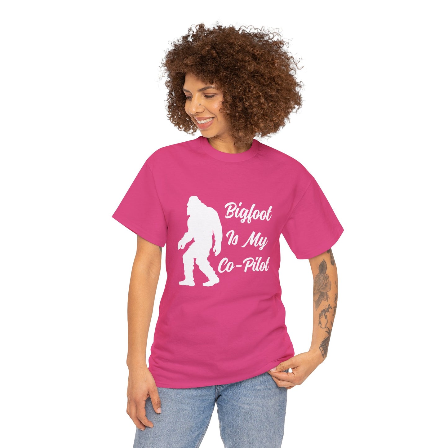 Bigfoot Is My Co-Pilot - Unisex Heavy Cotton Tee