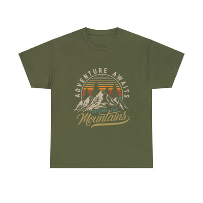 Adventure Awaits Explore the Mountains T-Shirt - Unisex Heavy Cotton Tee