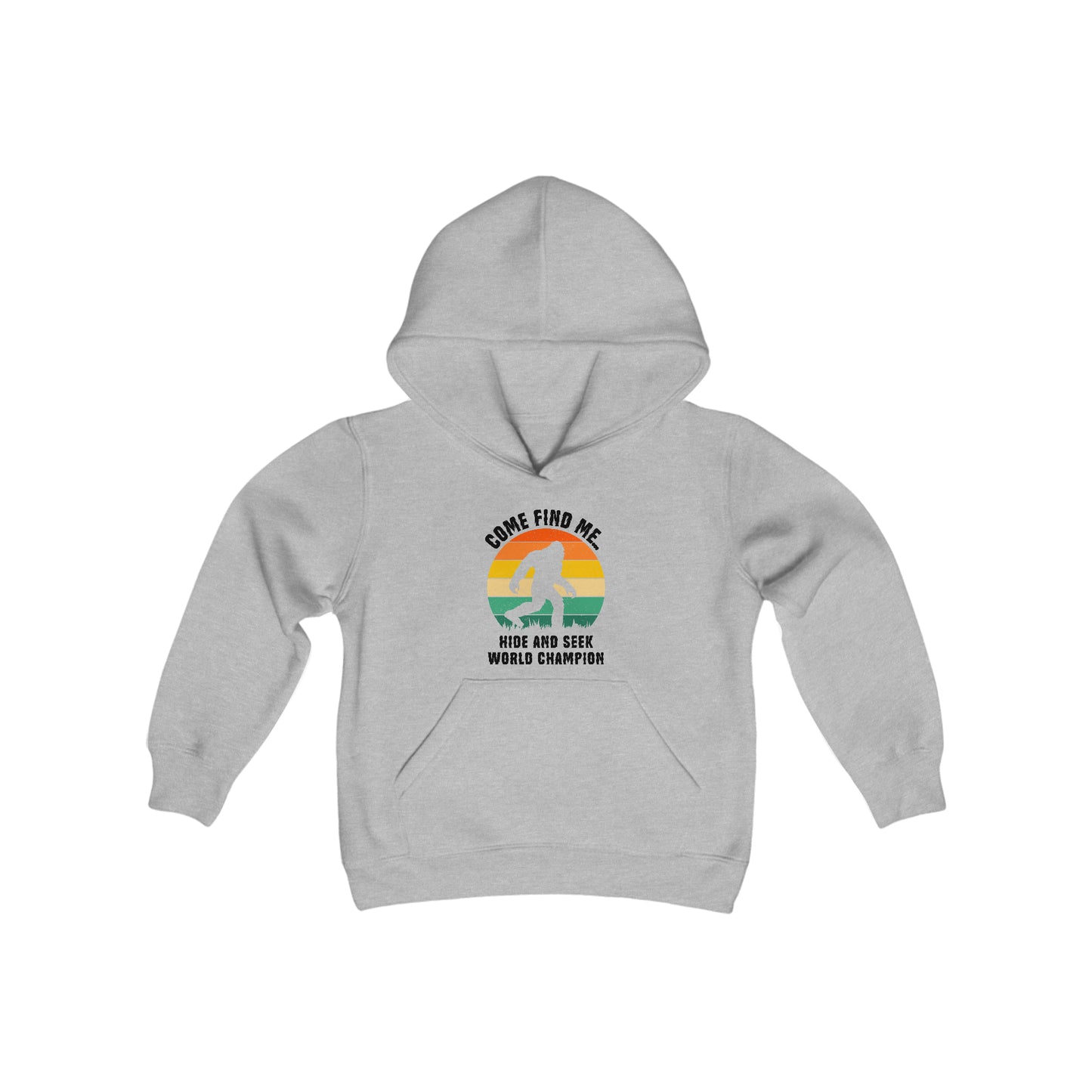 Bigfoot Hide and Seek Champion - Youth Heavy Blend Hooded Sweatshirt - Bigfoot Bigheart Studio