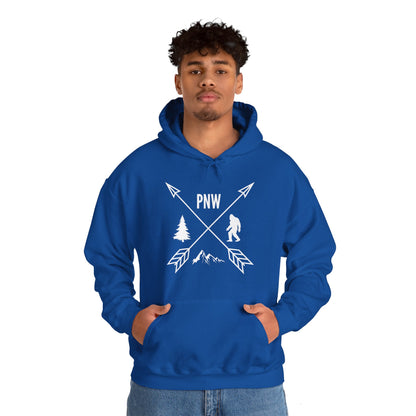 Pacific Northwest PNW Crossed Arrows with Bigfoot - Unisex Heavy Blend™ Hooded Sweatshirt