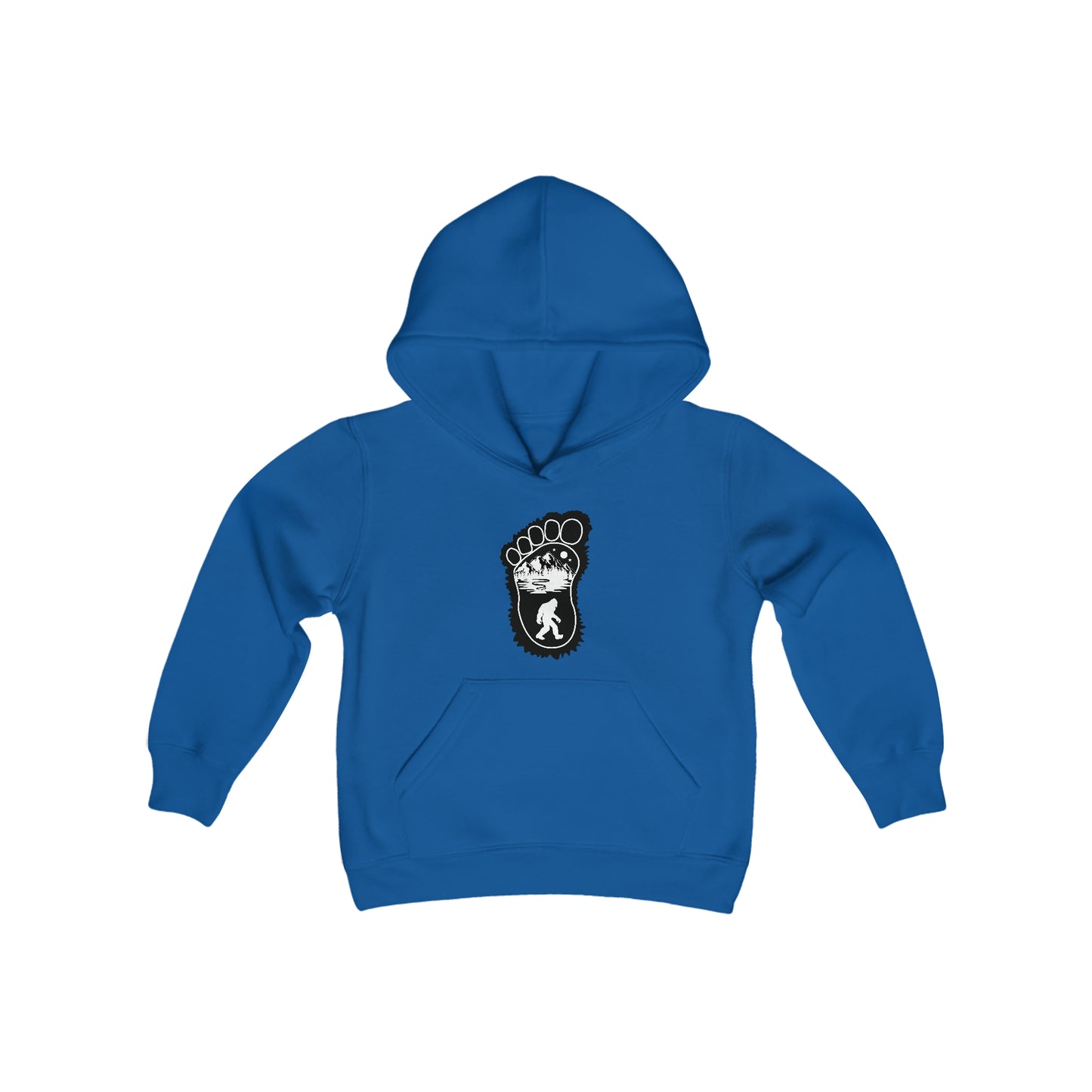 Bigfoot Print with Mountains Hoodie - Youth Heavy Blend Hooded Sweatshirt