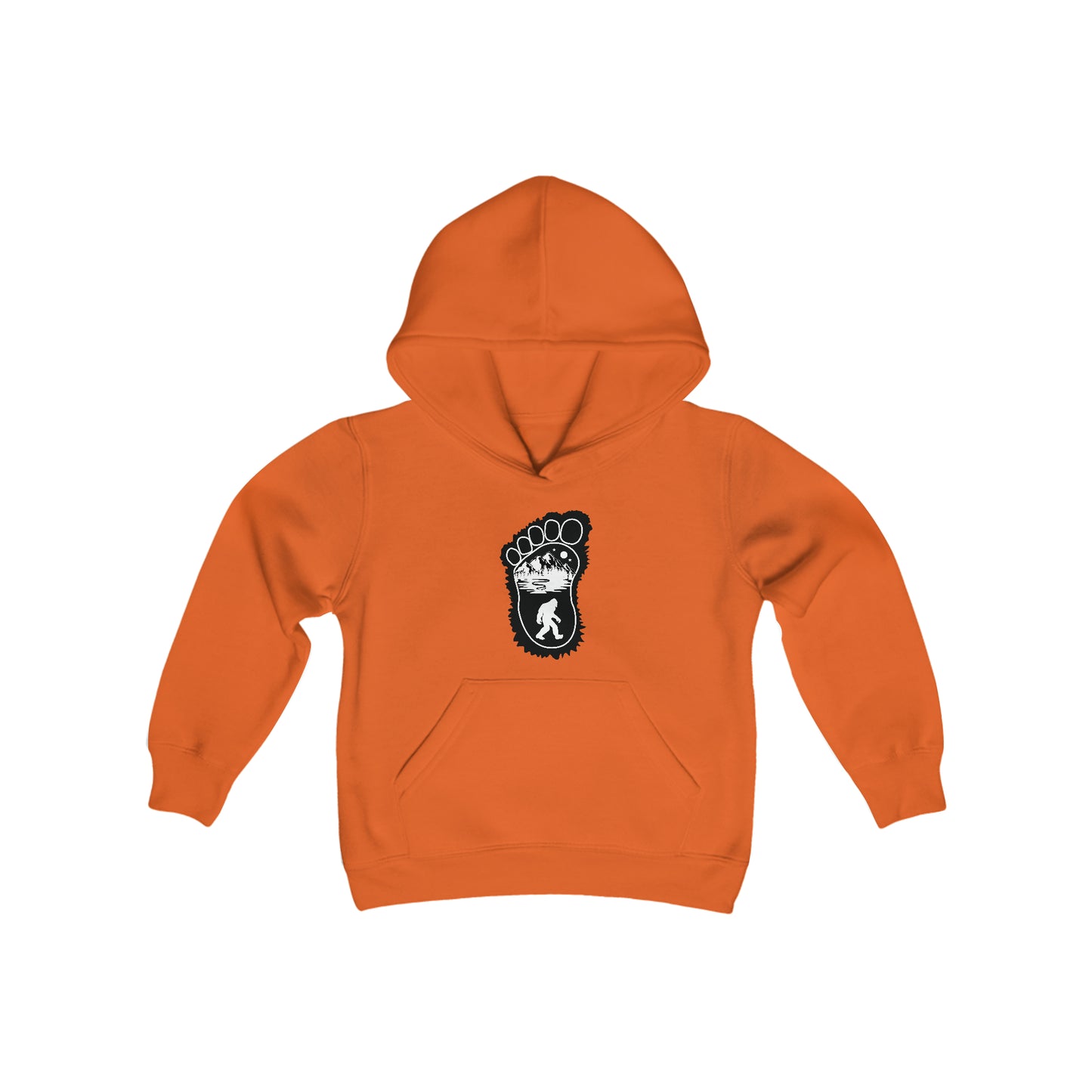 Bigfoot Print with Mountains Hoodie - Youth Heavy Blend Hooded Sweatshirt