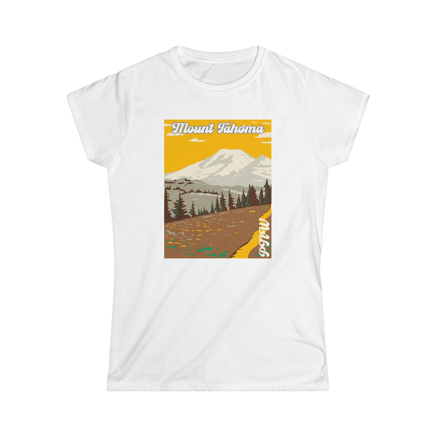 PNW Mount Tahoma - Women's Softstyle Tee - Bigfoot Bigheart Studio