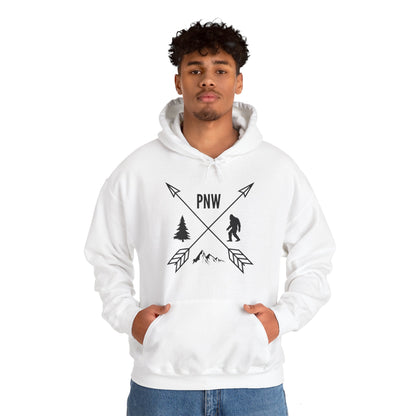 Pacific Northwest PNW Crossed Arrows with Bigfoot - Unisex Heavy Blend™ Hooded Sweatshirt