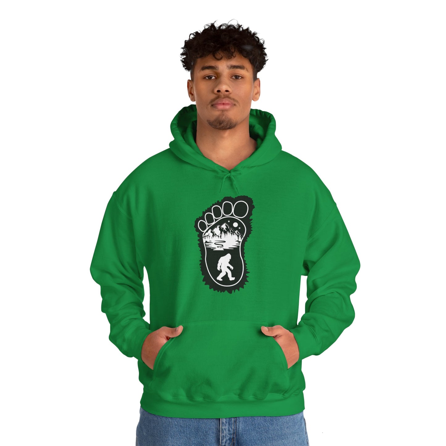 Bigfoot Print with Mountains - Unisex Premium Pullover Hoodie - Bigfoot Bigheart Studio