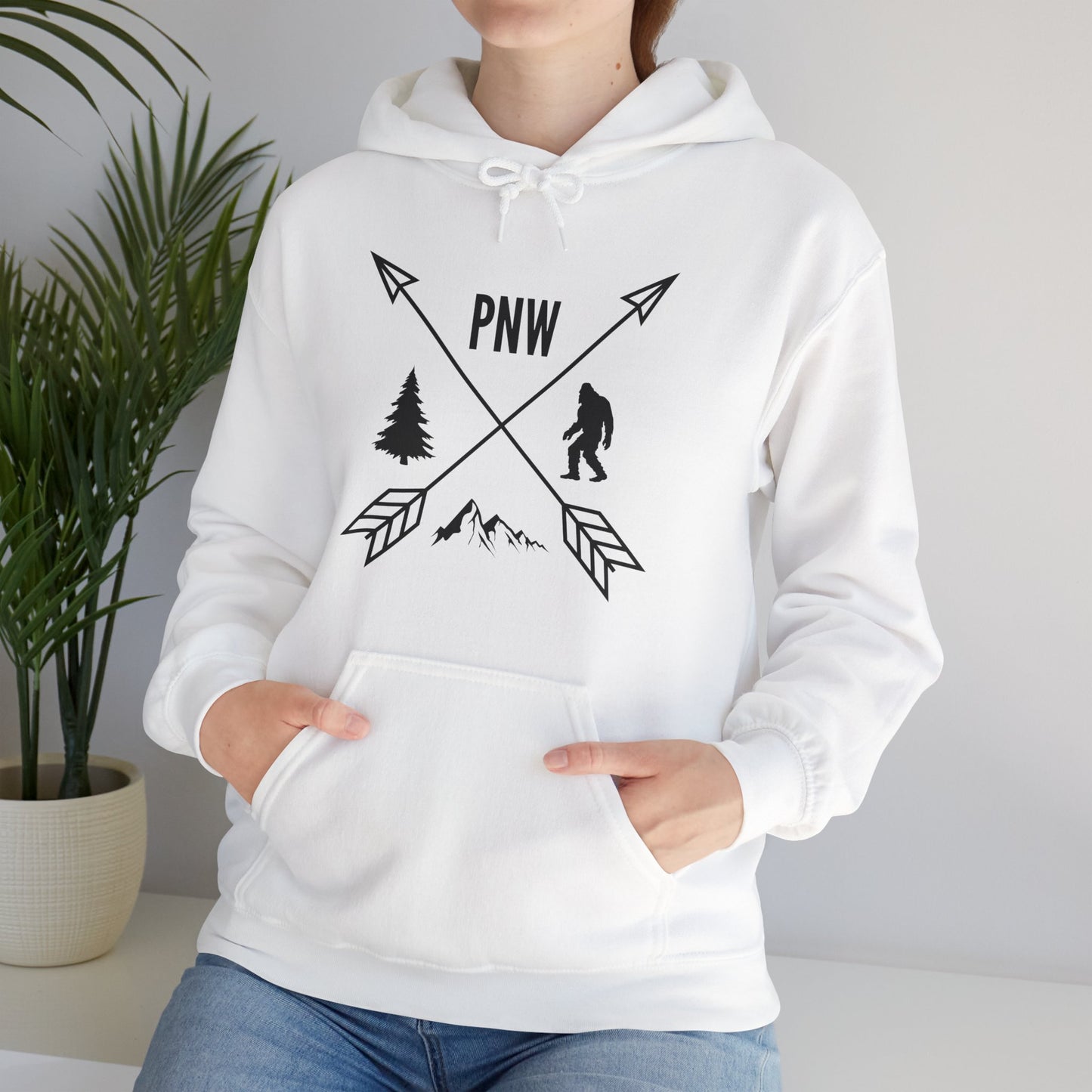 Pacific Northwest PNW Crossed Arrows with Bigfoot - Unisex Heavy Blend™ Hooded Sweatshirt