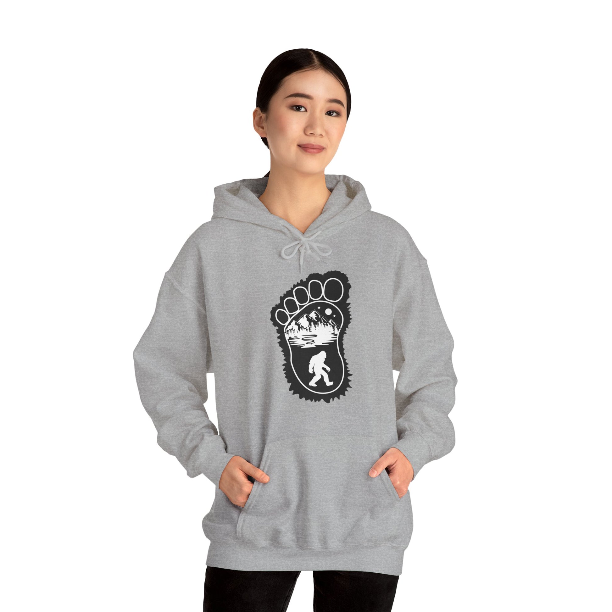 Bigfoot Print with Mountains - Unisex Premium Pullover Hoodie - Bigfoot Bigheart Studio